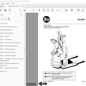 BT Prime-Mover WSX-20 WSX-25 Electric Walkie Adjustable Straddle Stacker Parts Manual_1997 PDF