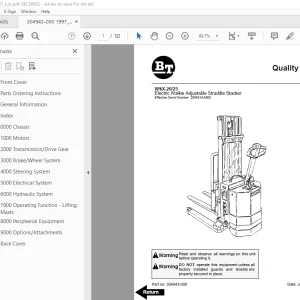 BT Prime-Mover WSX-20 WSX-25 Electric Walkie Straddle Stacker Parts Manual 304943-000 PDF