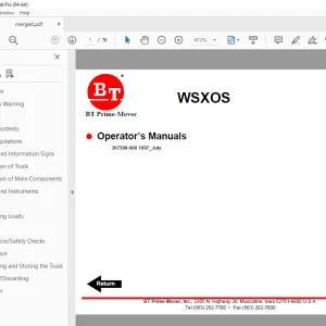 BT Prime-Mover WSX-OS Electric Walkie Straddle Order Selector Operator's Manual PDF