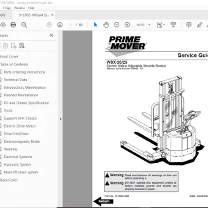 BT-Prime Mover WSX20 WSX25 Electric Walkie Adjustable Straddle Stacker Parts Manual PDF