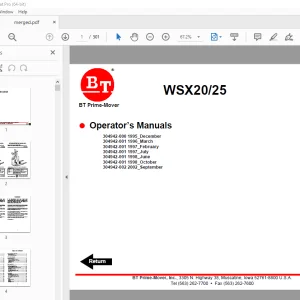 BT Prime-Mover WSX20 WSX25 Electric Walkie Adjustable Straddle Stracker Operator's Manual PDF