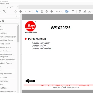 BT Prime-Mover WSX20 WSX25 Electric Walkie Adjustable Straddle Stracker Parts Manual PDF