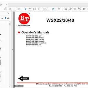 BT Prime-Mover WSX22/30/40 Operator’s Manuals - PDF DOWNLOAD