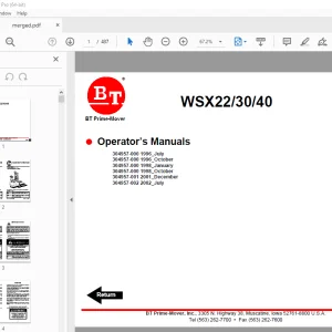 BT Prime-Mover WSX22 WSX30 WSX40 Electric Straddle Stacker Truck Operator's Manual PDF
