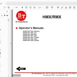 BT Prime Movers HMX/RMX Operator’s Manuals - PDF DOWNLOAD