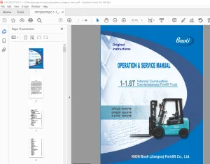 Baoli CPC(D) 10/15/18 CPQ(D) 10/15/18 CPYD 10/15/18 Forklift Operation & Service Manual PDF