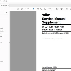Cascade 55D, 100D Pivot Arm Paper Roll Clamps Supplement Service Manual -  PDF DOWNLOAD