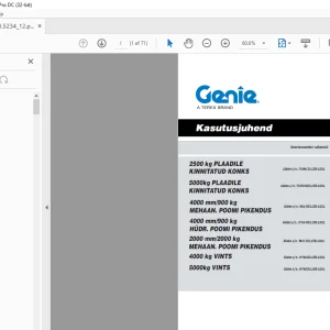 GENIE 2500 kg PLAADILE KINNITATUD KONKS Kasutusjuhend -  PDF DOWNLOAD
