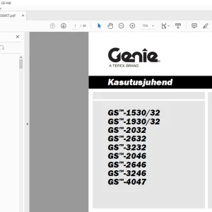 GENIE GS-1530/32 CE GS-1930/32 GS-2032 GS-2632 GS-3232 GS-2046 GS-2646 GS-3246 GS-4047 Kasutusjuhend 1261084ETGT