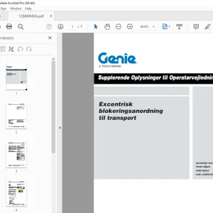 Genie Excentrisk blokeringsanordning til transport Supplerende Oplysninger til Operatørvejledningen PDF