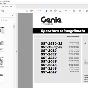Genie GS-1530/32 GS-1930/32 GS-2032 GS-2632 GS-3232 GS-2046 GS-2646 GS-3246 GS-4047 Operatora rokasgrāmata