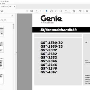 Genie GS-1530/32 GS-1930/32 GS-2032 GS-2632 GS-3232 GS-2046 GS-2646 GS-3246 GS-4047 Stjórnandahandbók 1270101ISGT