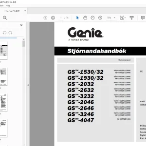 Genie GS-1530/32 GS-1930/32 GS-2032 GS-2632 GS-3232 GS-2046 GS-2646 GS-3246 GS-4047 Stjórnandahandbók T107027