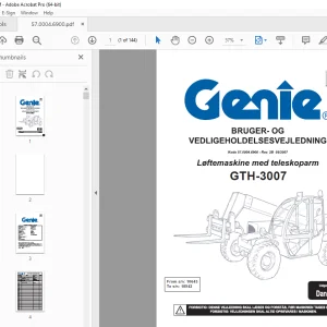 Genie GTH-3007 Løftemaskine med teleskoparm BRUGER-OG VEDLIGEHOLDELSESVEJLEDNIN PDF