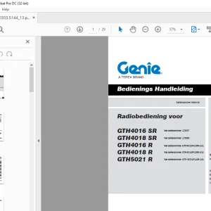 Genie GTH4016 SR GTH4018 SR GTH4016 R GTH4018 R GTH5021 R Radiobediening voor Bedienings handleiding
