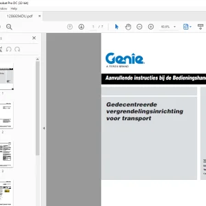 Genie Gedecentreerde vergrendelingsinrichting voor transport Aanvullende instructies bij de Bedieningshandleiding