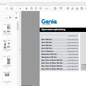 Genie Skovl 500,800 liter Kurv til Mursten Blandeskovl 250,500 liter Man. Skovl til Beton 500,800  liter Hydr. Skovl til Beton 500,800 liter Operatørvejledning - PDF
