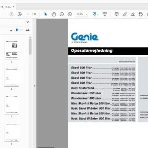 Genie Skovl 500 liter Skovl 800 liter Kurv til Mursten Blandeskovl 250 & 500  liter Man. Skovl til Beton 500 & 800 liter Hydr. Skovl til Beton 500 & 800 liter Operatørvejledning - PDF