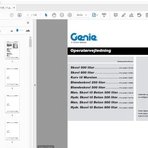 Genie Skovl 500,800 liter Kurv til Mursten Blandeskovl 250,500 liter Man. Skovl til Beton 500,800 liter Hydr. Skovl til Beton 500,800 liter Operatørvejledning - PDF