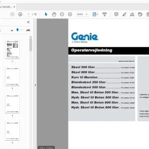 Genie Skovl 500,800 liter Kurv til Mursten Blandeskovl 250,500 liter Man. Skovl til Beton 500,800 liter Hydr. Skovl til Beton 500,800 liter Operatørvejledning - PDF