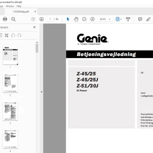 Genie Z-4525 Z-4525J Z-5130J Betjeningsvejledning 133540DA PDF