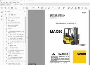 Hamech Forklift MAX50 Gasoline & LPG G15/18/20(A)(S)HT-20 Service Manual PDF