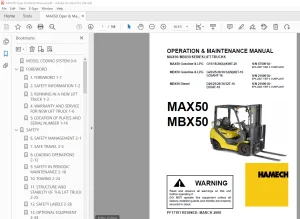 Hamech Forklift MAX50 MBX50 Operation & Maintenance Manual PDF