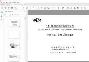 Hangcha 12t-16t Internal Combustion Counterbalanced Forklift Truck Parts Manual PDF
