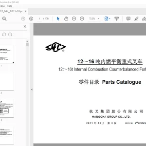 Hangcha 12t-16t Internal Combustion Counterbalanced Forklift Truck Parts Manual PDF
