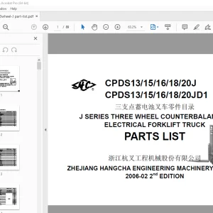 Hangcha CPDS13/15/16/18/20J CPDS13/15/16/18/20JD1 Forklift Truck Parts Manual PDF