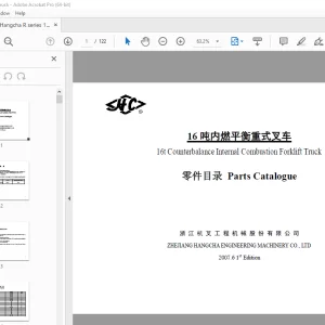 Hangcha R Series 16t Counterbalance Internal Forklift Truck Parts Manual PDF