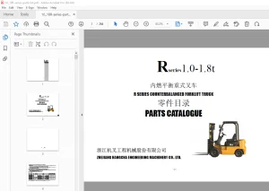 Hangcha Rseries 1.0-1.8t Counterbalanced Forklift Truck Parts Manual PDF