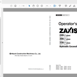 Hitachi 240-7 class 300-7 class 330-7 class Hydraulic Excavator Operator's Manual  PDF