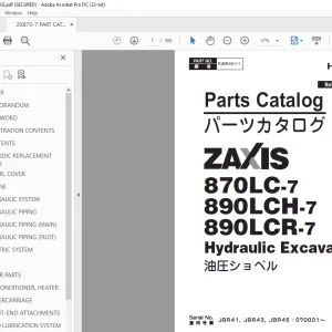 Hitachi 870LC- 890LCH-7 890LCR-7 Hydraulic Excavator Parts Manual PN:PJBR40-1-1  - PDF