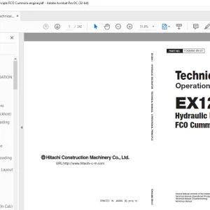 Hitachi EX1200-7 Hydraulic Excavator FCO Cummins engine Operational Technical Manual