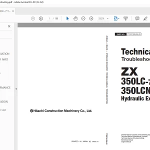 Hitachi Hydraulic Excavator ZX 350LC-7 350LCN-7 Troubleshooting Technical Manual TTDD750-EN-00 PDF