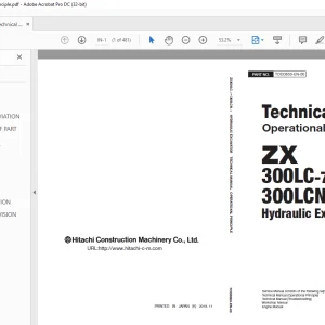 Hitachi ZX 300LC-7 300LCN-7 Hydraulic Excavator Operational Technical Manual PN:TODD650-EN-00 PDF