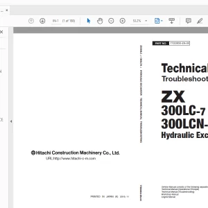 Hitachi ZX 300LC-7 300LCN-7 Hydraulic Excavator Troubleshooting Technical Manual PN:TTDD650 PDF