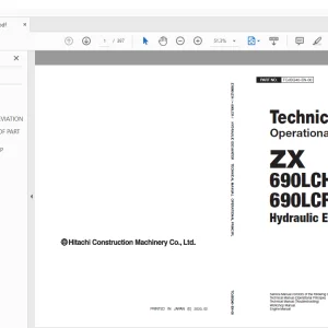 Hitachi ZX 690LCH-7 690LCR-7 Hydraulic Excavator Operational Technical Manual PN:TTJBQ40 PDF