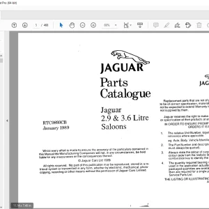 Jaguar 2.9 & 3.6 Litre Saloons Parts Manual Serial No.RTC9893CB - PDF DOWNLOAD