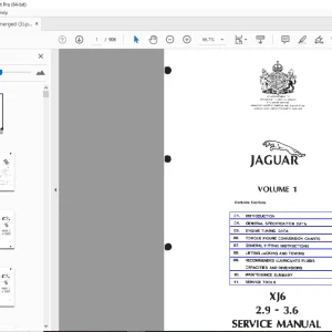 Jaguar XJ6 2.9-3.6 Service Volume 1 Manual - PDF DOWNLOAD