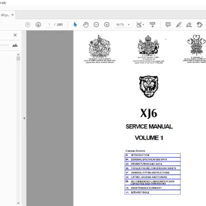 Jaguar XJ6 Service Volume 1 Manual - PDF DOWNLOAD