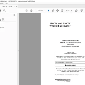 John Deere 180CW and 210CW Wheeled Excavator OPERATOR’S MANUAL OMT213055 PDF