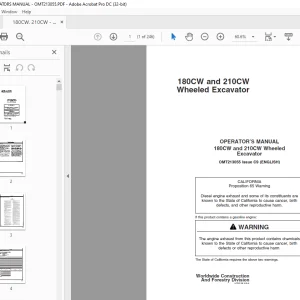 John Deere 180CW and 210CW Wheeled Excavator OPERATOR’S MANUAL OMT213055  PDF
