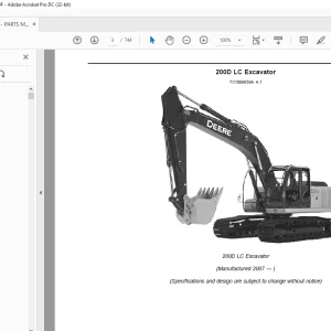 John Deere 200D LC EXCAVATOR Parts Manual PC10015 - PDF DOWNLOAD