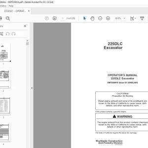 John Deere 225DLC Excavator OPERATOR’S MANUAL OMT226914 -  PDF DOWNLOAD