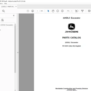 John Deere 225DLC Excavator Parts Manual PC10016 - PDF DOWNLOAD