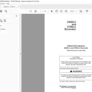 John Deere 240DLC & 270DLC Excavator OPERATOR’S MANUAL OMT221092 PDF