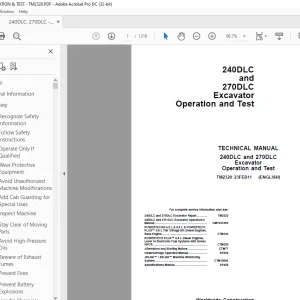 John Deere 240DLC & 270DLC Excavator Operation and Test TECHNICAL MANUAL TM2320 PDF