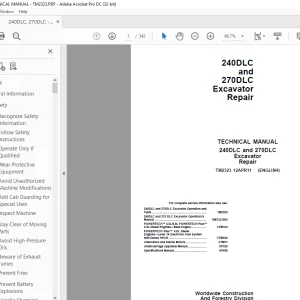 John Deere 240DLC & 270DLC Excavator Repair TECHNICAL MANUAL TM2323 - PDF DOWNLOAD
